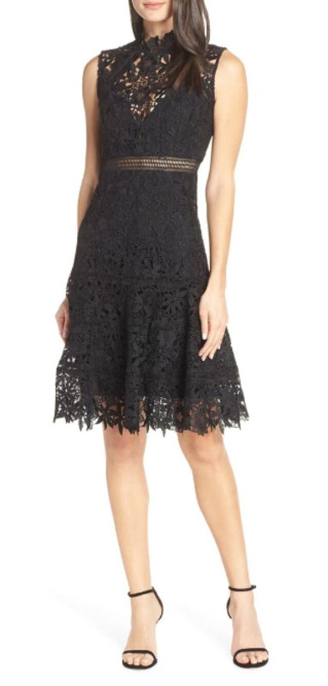 EUC Bardot Elise Womens Black Crochet Lace Cocktail Midi Dress US 6